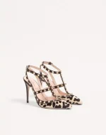 Valentino Rockstud Pumps With Straps In Pony-Effect Calfskin 100Mm - Image 6